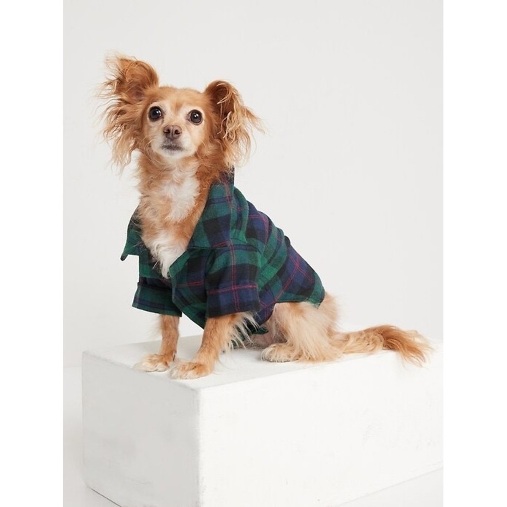 (CL) Old Navy Pet‎ Flannel Shirt Green Navy Plaid Dog Cat Clothes XL NWT